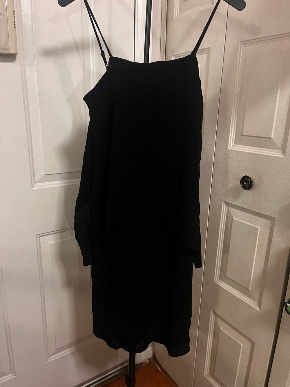 Ann Taylor Black One-Shoulder Layered Slip Dress